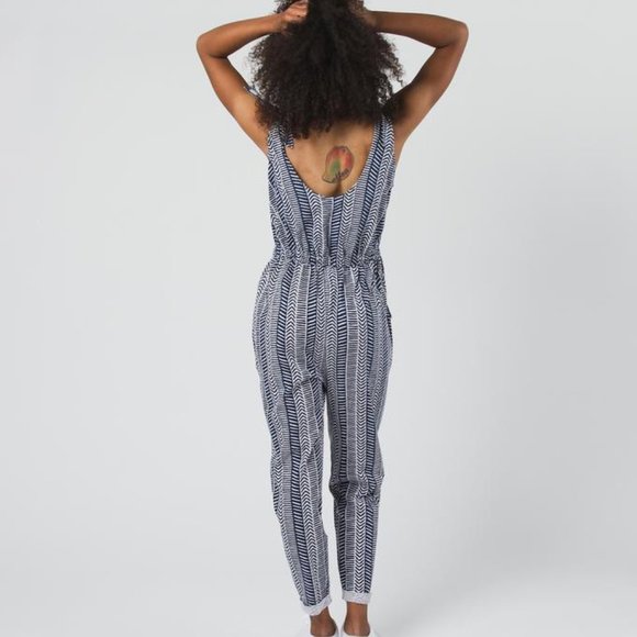 Natural By KNOWN SUPLY PETRA Organic Cotton Jumpsuit Romper (M) Lavender/Blue - Picture 3 of 10